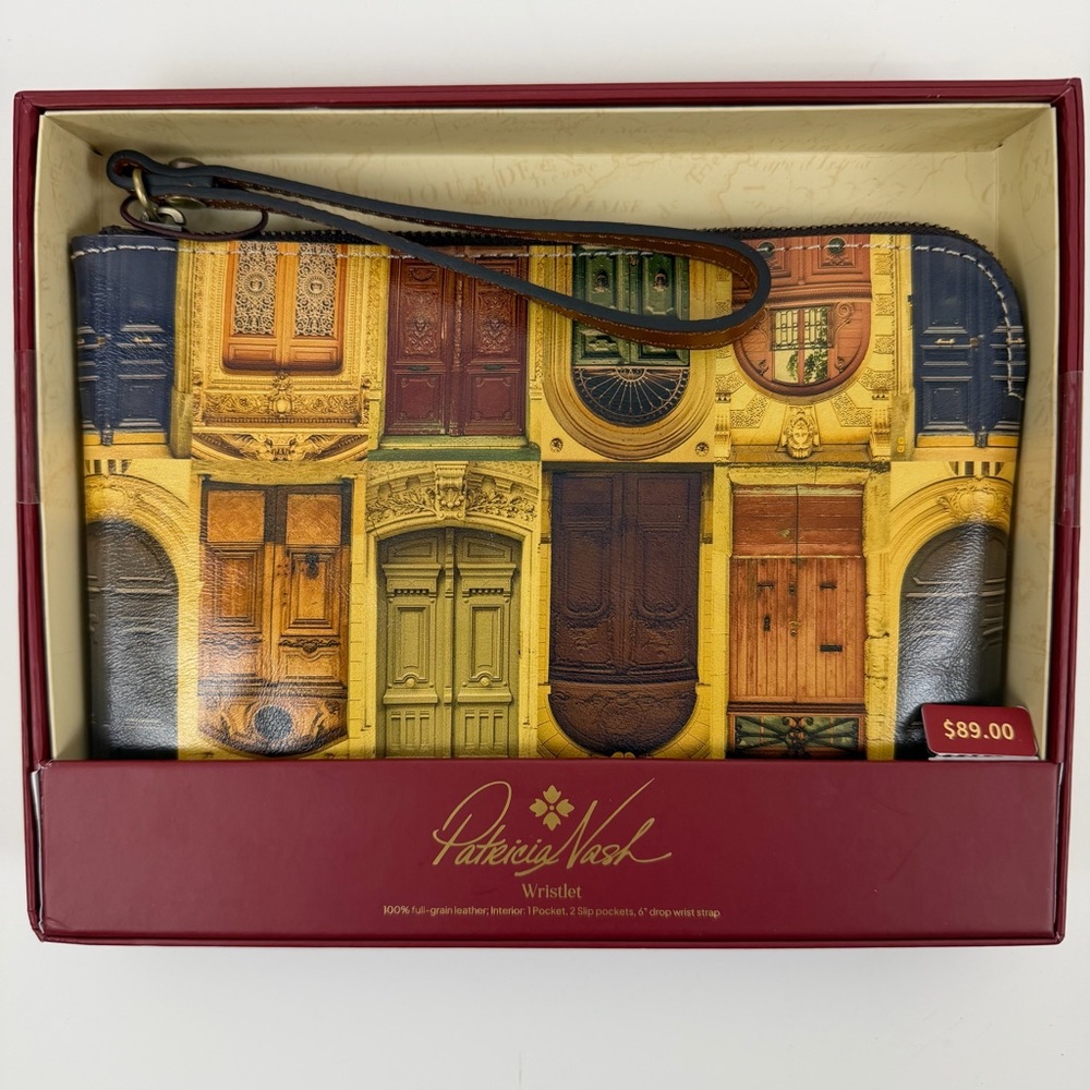 Patricia Nash‎ Italian Doors Leather Wristlet Zip Clutch Wallet NWT Gift Box